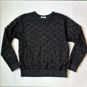VANESA KRONGOLD Women's Black Mesh Heart Lace Knit Long Sleeve Crewneck‎ Top M/L